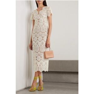 Self-Portrait Cream Sheath Midi Dress with Flutter Sleeves